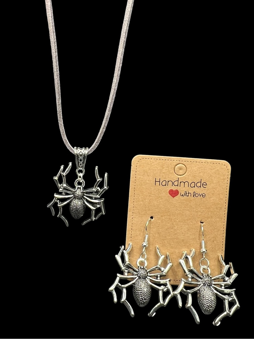 NWT Handmade Silver Spider Necklace & Matching Dangle Earring Set š·ļø